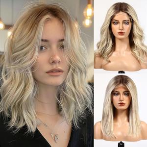 starluck Wigs Human Hair Lace Front Wigs Human Hair for Women Mixed Blonde Pelucas De Mujer Pelo Humano 16 Inch Wavy Realistic and Natural Daily Wear