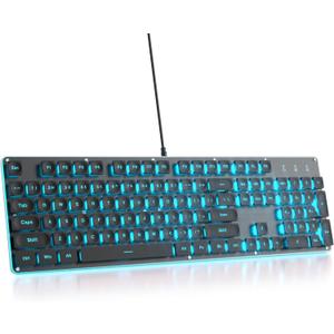Typewriter Keyboard 104-key Black Square Punk Gaming Keyboard LED Ice Blue Backlit Cute Keyboard with Wired USB Suitable for PC/Win/Mac/LaptopG1000/Black