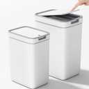 Spreezy 2 Pack Small Trash Can with Lid(3.6 Gal & 2.4 Gal), Bathroom Garbage Can with Hidden Trash Bag Storage, Slim Waste Basket for Bathroom, Bedroom, Office, Living Room, Car, White