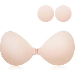 Sticky Adhesive Strapless Bra - Push Up Silicone Backless Bra - Invisible No Show for Backless Dresses - Reusable (Beige)