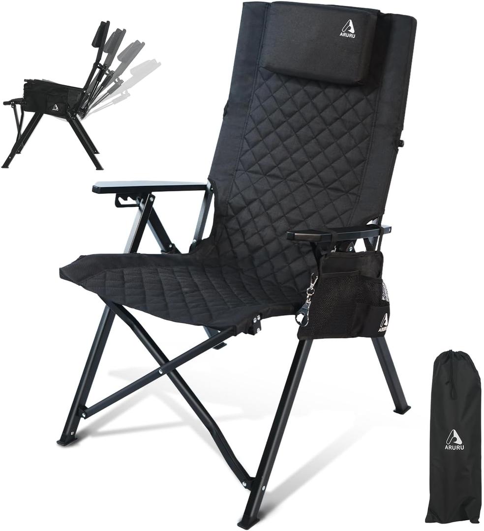 Aluminum Reclining Camping Chair, Heavy Duty Folding Lawn Chairs with 4-Stage Adjustable High Back for Adults, Compact Foldable Outdoor Patio Reclining Chair (Black, 1 Pack)