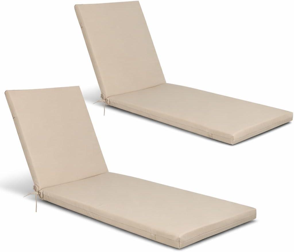 Waterproof Chaise Lounge Cushion Set of 2, 75''L x 24''W x 2.5''T, Outdoor Patio Furniture Cushion for Pool, Garden, Lawn (Beige), 46 inches long x 23 inches wide x 2.5 inches high