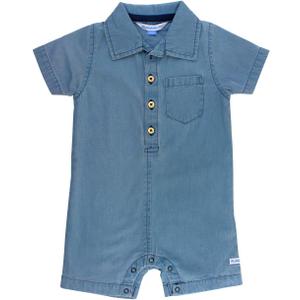 RUGGEDBUTTS Baby Boys Woven Short Sleeve Button-Up Romper (Blue, XS)