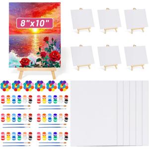 42 Pcs 8x10 Inch Canvas and Easel Set, Art Canvas Boards with Easel Stand Bulk, Mini Acrylic Paint & Brushes Set, Sip and Paint Kit for Adults Couples Date Night Painting Party Activities