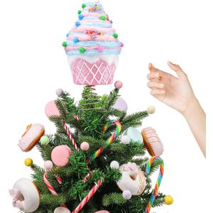 Retisee 7.9 Inch Pastel Dessert Christmas Tree Topper Pink Cupcake Tree Topper Candy Donut Christmas Tree Decoration Pastel Christmas Ornaments for Christmas New Year Birthday Party Decor