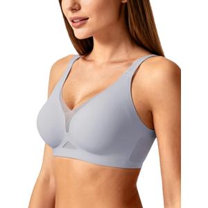 As Fairy Womens Sexy Deep V Mesh Wireless Bra Seamless Bralettes, Soft Support Breathable Comfort Daily Wear Brassiere (36DD, Gray Blue)