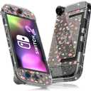 FUNDIARY Clear Case for Switch 2 with Glitter Sakura Design, Shock-Absorption Accessories with Slim Hard PC Protective Cover Skin and Ergonomic Grip Case for Switch 2 Game Console & Grips Controller