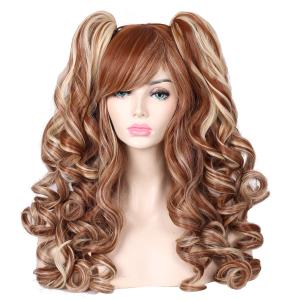 ColorGround Long Curly Multi-Color Cosplay Wig with 2 Ponytails(Brown with Blonde)