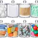 AOZITA 8 Pack Acrylic Qtip Holder Dispenser with Lids & Labels, Cotton Swab, Ball, Round Pads, Floss Picks Storage Canister - Clear Plastic Apothecary Jar for Bathroom Vanity Makeup Organizer