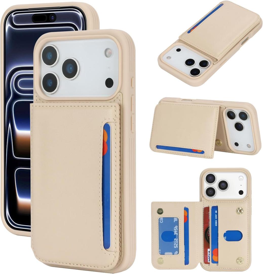iCoverCase Compatible with iPhone 17 Pro Wallet Phone Case with Card Holder for Women Men, [RFID Blocking] Card Slots PU Leather Protective Wallet Case 6.3 Inch (Beige)