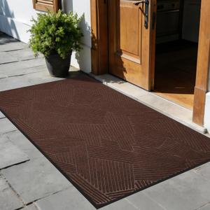 Door Mat Indoor Outdoor, 3 x 6 Heavy Duty Non Slip Entryway Rug | Low Profile, Waterproof, All-Weather, for High Traffic Areas, Grid-Pattern, Floor Mat for Mudroom, Garage, Pet Paths