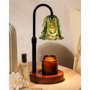 Small Candle Warmer Lamp with Timer, Adjustable Green Lamp Warmer for Jar Candles, Unique Women Gifts for Birthday, Dimmable Candle Heater, Mothers Day Gifts, Cute Wax Warming Light with Wood Base