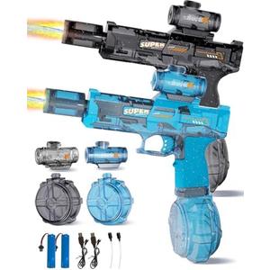 2Pcs Electric Water Gun for Kids Adults,Automatic Squirt Gun with Flashing Muzzle, 26FT Range, Leak-Proof Rechargeable Water Blaster for Summer Pool Beach Water Fights (Black+Blue)