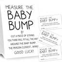 Baby Shower Games Measure the Baby Bump Sign, How Big is Mommy's Belly Party Favors Supplies, 5x7 Inch Kraft Standing Sign and 50 Guessing Cards, Minimalist (White1)