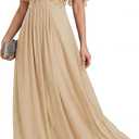 Ever-Pretty Women's Chiffon V-Neck Mother of Bride Dresses A-Line Ruched Short Sleeves Appliques Bridesmaid Dress Formal Gown Yellow US26 5XL