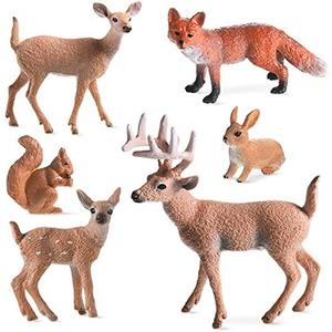 Skylety 4 Pieces Woodland Animals Figures Forest Figurines Deer Rabbit Squirrel Family Figurines Miniature Toys Cake Toppers for Christmas Birthday Party Baby Shower Decoration Favors