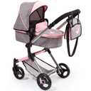 Bayer Versatile Doll Stroller Reversible, Convertible Pram for Dolls to 20 in, Gray Pink Butterfly with Adjustable Handle and Storage Bag