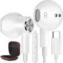 USB C Headphones Type C Earphones for Samsung Galaxy S25 Ultra S24 Plus S23 S22 S21 S20 HiFi DAC Magnetic for Apple Wired Earbuds with Microphone for iPhone 15 16 Pro Max 16e Android Pixel 9 8 7 White