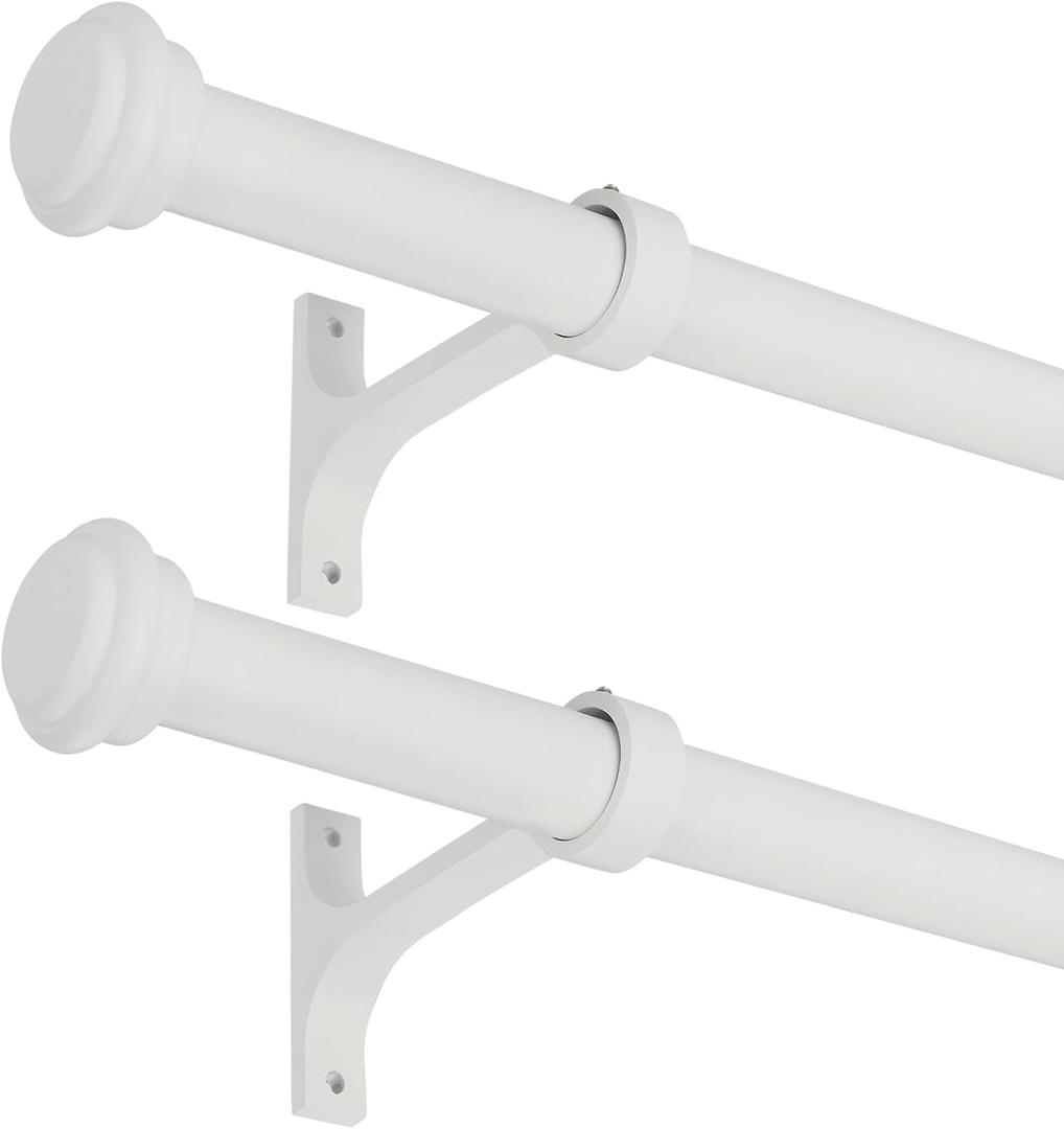 2 Pack Curtain Rods 72 to 144 Inches,1 Inch Curtain rods for Windows, Hanging Curtain Rod & Wall Mount with Brackets Heavy Duty Rod,End Cap Single Rod, Matte White