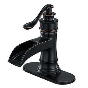 BWE Waterfall Bathroom Faucet Oil Rubbed Bronze Antique, Single-Handle One Hole Sink Faucet for Farmhouse Bath Vanity Lavatory Restroom, Solid Brass Construction