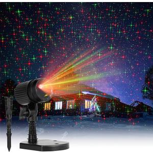 Christmas Projector Laser Lights Outdoor Red and Green Starry Projection Light 3 Working Modes Waterproof Plug in Mountable Landscape Lights for Holiday Xmas Indoor Party New Year Decoration Show (1 Pack, Black)