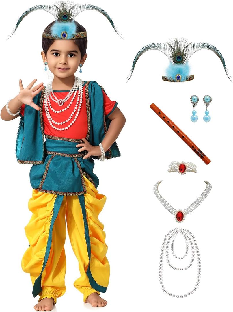 Ezuwail Lord Krishna Costume for Baby Boy Janmashtami, Krishnaleela & Kanha Dress Kids with Dhoti Set (Yellow)