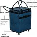 Reusable Grocery Bag On Wheels Large Capacity Shopping Trolley Foldable Rolling Tote Bag with Heavy Duty Handle for Travel (Navy Blue, Large)