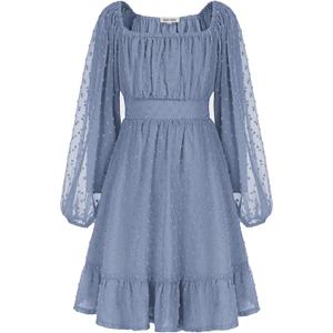 GRACE KARIN Girl Cute Fall Dresses Long Sleeve Ruffle Dress A Line Swing Flowy Solid Gray Blue 8Y