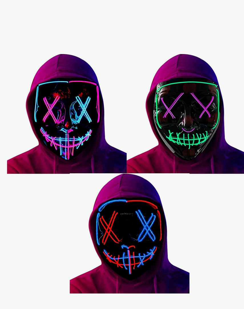 3 Packs EL Mask Led Light Up Halloween Mask for Adult/Cosplay/Masquerade