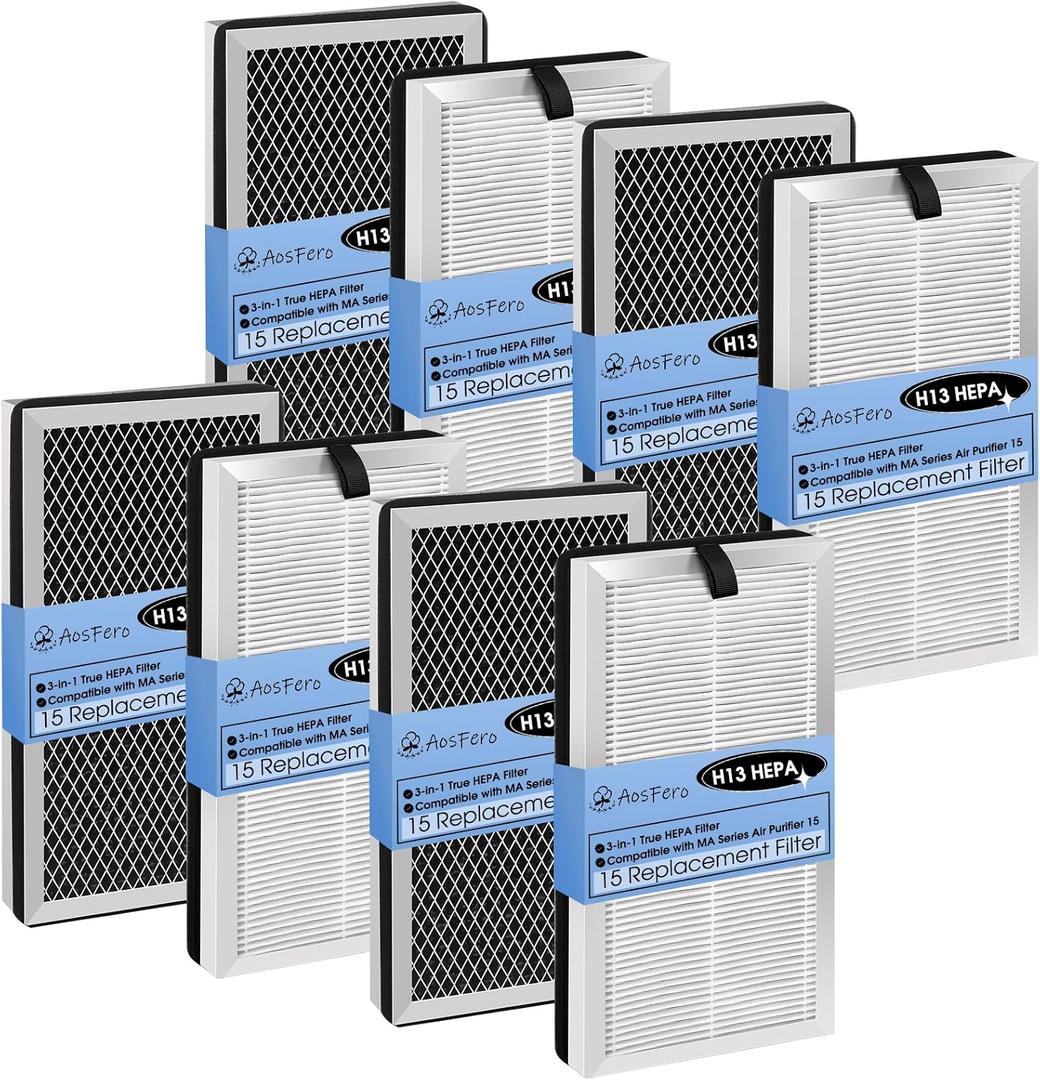 8-Pack 15 Replacement Filter Compatible with MA Series Air Purifier 15, 3-in-1 Stage with Pre-filter, High-Efficiency Core Layer & Activated Carbon