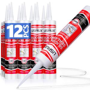 Clear Advanced Silicone Caulk for Kitchen & Bathroom,10 fl oz Cartridge, 12 Pack, 100% Waterproof RTV Silicone Sealant, Stronger Adhesion, Shrink & Crack Proof