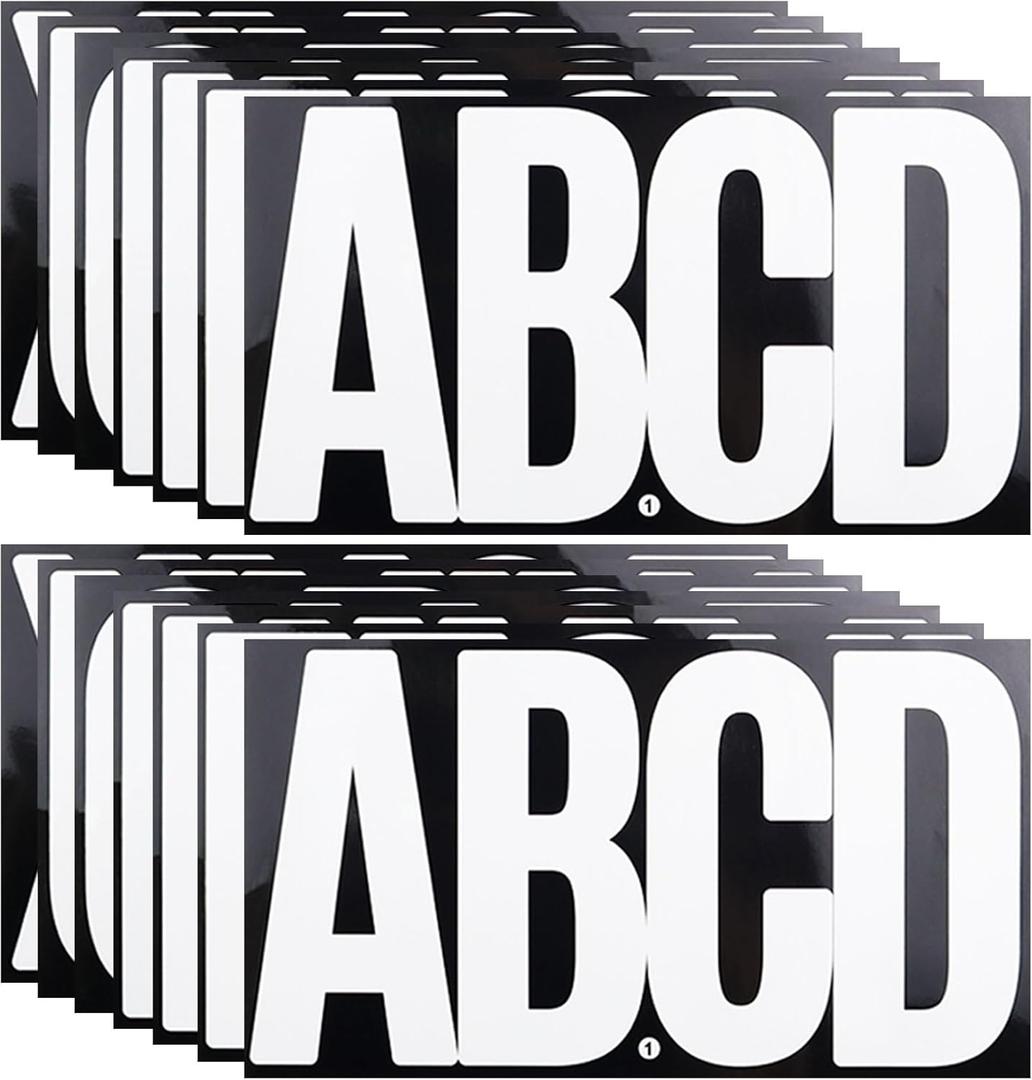 6 Inch Large White Letters Stickers, 76 Pieces Self Adhesive Alphabet Sticker for Mailbox,Door,Truck and Outdoor, Waterproof&Weatherproof Sticky Vinyl Letter Symbol Stickers,14 Sheets