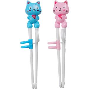 2Pairs Kid Chopsticks, Learning Helper Practice Chopsticks for Kids, Training Chopsticks Gift with Animals for Beginners Toddler ( Cat Pink+Blue)