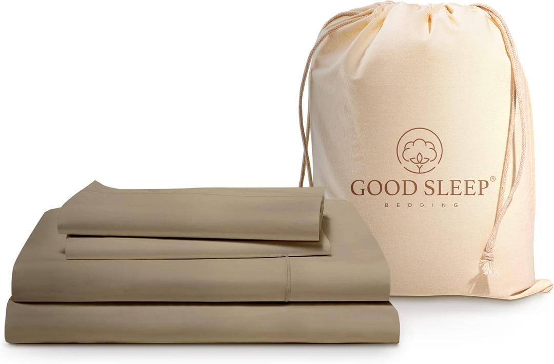 Good Sleep Bedding King Bed Sheet Set of 4, 1000 Thread Count Egyptian Cotton Sheets, Hotel Style Sheets King Size Deep Pocket, Fits Up to 16 Inch, Soft & Breathable Sheet & Pillowcase Sets - Taupe