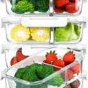 [5-Pack,36 Oz]Glass Meal Prep Containers 2 Compartments Portion Control with Upgraded Snap Locking Lids Glass Food Storage Containers, Microwave, Oven, Freezer and Dishwasher (4.5 Cups, White and Gray)