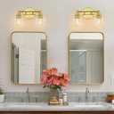 Gold Bathroom Vanity Lights, 2-Light Wall Sconce with Glass Globe Shade, Vanity Lighting for Bathroom/Bedroom/Dressing Room, Vertical/Horizontal Mounted, E26 Bulb Base (Bulb Not Included)