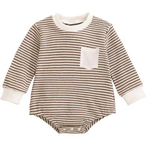 Baby Sweatshirt Romper Boy Girl Waffle Knit Long Sleeve Striped Romper Oversized Sweater Newborn Fall Winter Clothes (3-6 Months)