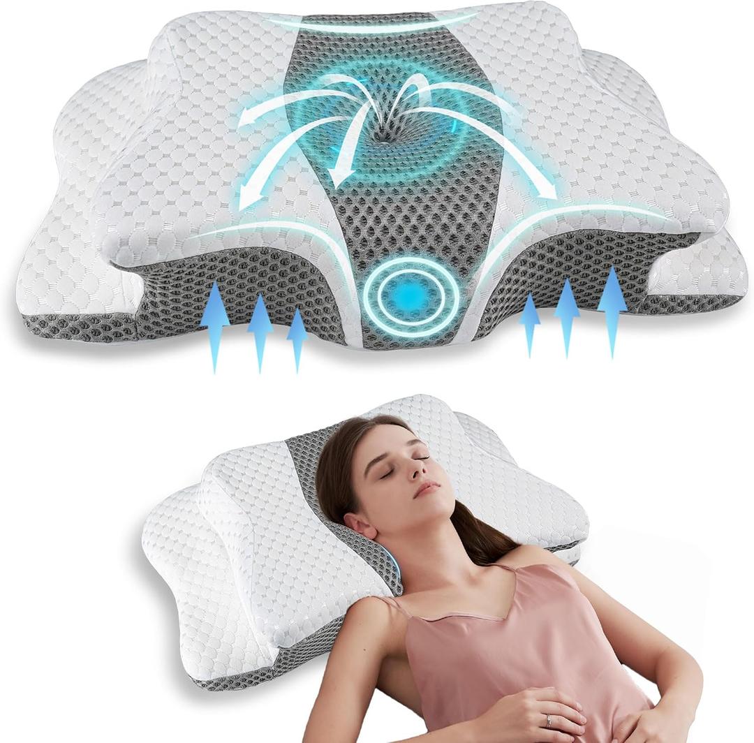 Pain Relief Cervical Pillow for Neck Support, Adjustable Ergonomic Pillow Cozy Sleeping, Odorless Orthopedic Memory Foam Pillow, Contour Bed Pillow for Side Back Stomach Sleeper, Queen Size-24.8''lx14.96''wx5.78''h