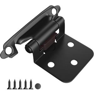 HOSOM 10 Pack 1/2'' Overlay Cabinet Hinges Black Cabinet Door Hinges for Kitchen Cabinet Doors, Flush Face Mount Self Closing Cabinet Hinges with Door Bumper