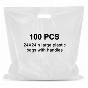 Maitys 100 Pcs 24"x24" Large White Plastic Bags with Handles Merchandise Shopping Bags for Small Business, Retail, Boutique Stores, Gifts
