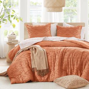 Comfort Spaces Comforter for Queen Size Bed, Geometric Diamond Tufted Boho Comforter Set Queen, All Season Lightweight Bedding Set, Matching Sham, Full/Queen Terracotta 3 Piece (Full/Queen: 90x90"/20x26"(2))