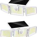 INCX 156 LED Solar Motion Lights Outdoor 2 Pack, 3 Heads Solar Security Lights with Motion Sensor IP65 Waterproof, Flood Lights for Wall, Patio, Garden, Porch, Garage White