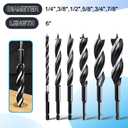6PCS Auger Drill Bit 18"Long,Quick Change Hex Shank Tri Flute Wood Drill Bit for Soft and Hard Wood,Plastic,Drywall and Composite Materials(1/4",3/8",1/2",5/8",3/4",7/8")