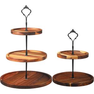 Maitys 2 Pack Wooden Cupcake Stand Rustic Cupcake Tower 3 Tier 2 Tier Holder Farmhouse Tiered Serving Tray Food Display Stands for Dessert Tea Party Wedding Birthday Kitchen Table Decorations