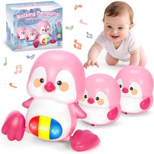Baby Toys 6-12 Months, Musical Penguins Crawling Infant Toys, Early Learning Toy for Tummy Time with Light & Sound, Birthday Gifts for Babies Newborn Boys Girls 6 7 8 9 10 11 Months 1 Year Old - Pink