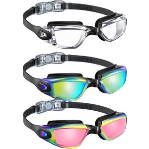 Kids-Goggles-Swimming Goggles Kids Swim: Anti Fog Kids Goggles with UV400 and No Leak for Child Teen 3 Packs Age 6-16 (Y12-clear & Aqua & Bright Rose)
