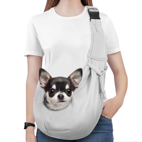Pawaboo Small Dog Sling Carrier, Reversible Hands Free Dog Sling Carrier for Small Dogs and Cats, Puppy Sling Carrier with Adjustable Strap Buckle & Safety Harness, Puppy Essentials, Grey