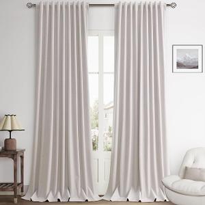 100% Blackout Curtains 90 Inches Long Textured Elegant Blue Linen Neutral Back Tab Thermal Insulated Drapes for Boys Bedroom Dining Living Room Darkening Sliding Glass Door Noise Reducing Curtains (52"W x 90"L (Pack of 2))
