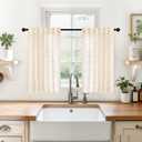 YoungsTex Linen Kitchen Window Curtains 36 Inch Length - Small Semi Sheer Drapes with Back Tab Rod Pocket Lightweight for Bathroom Cafe Window, Chamapgne, 2 Panels, 34 X 36 Inch