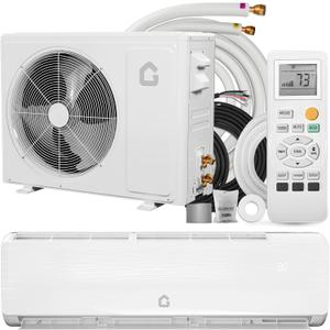 GarveeHome 18000 BTU Mini Split Air Conditioner Heat Pump System, 19 SEER2 230V Ductless AC Cool Up to 1250 Sq. Ft, Complete Installation Kit, White